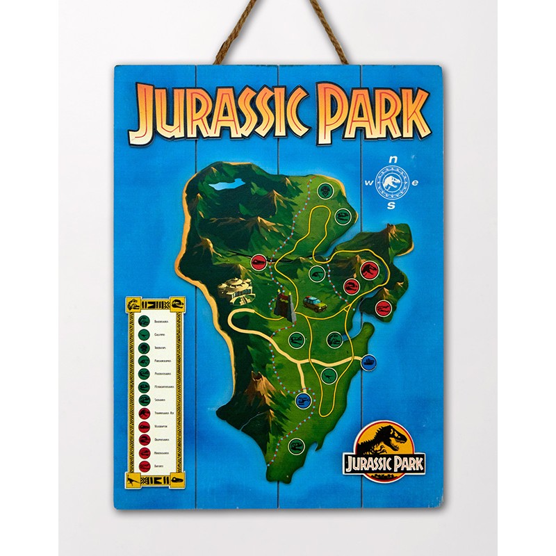 JURASSIC PARK MAP WOOD PRINT STAMPA SU LEGNO DOCTOR COLLECTOR