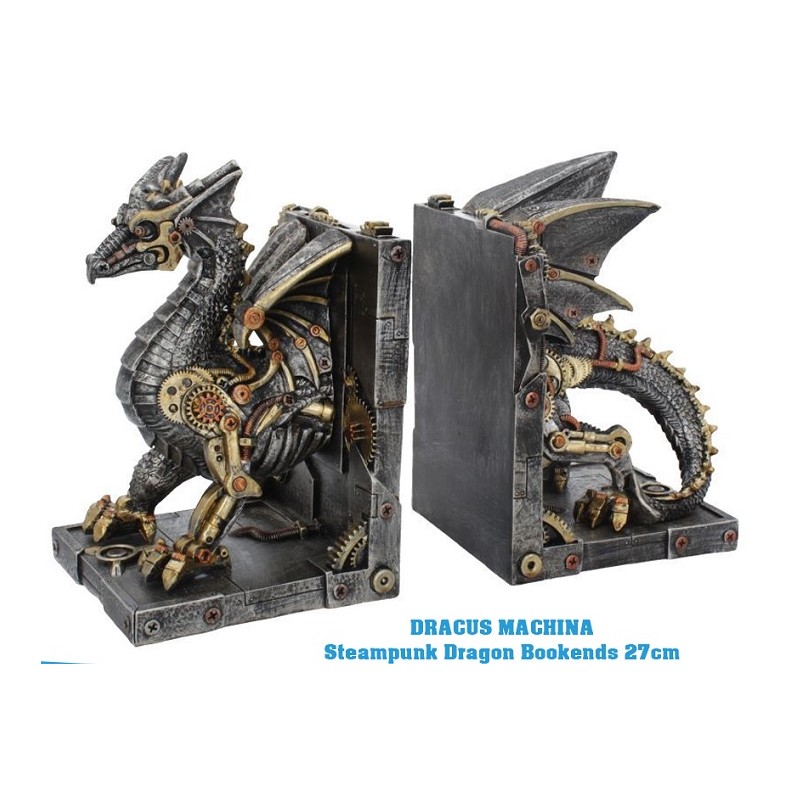 STEAMPUNK DRAGON DRACUS MACHINA BOOKENDS FIGURE FERMALIBRI NEMESIS NOW