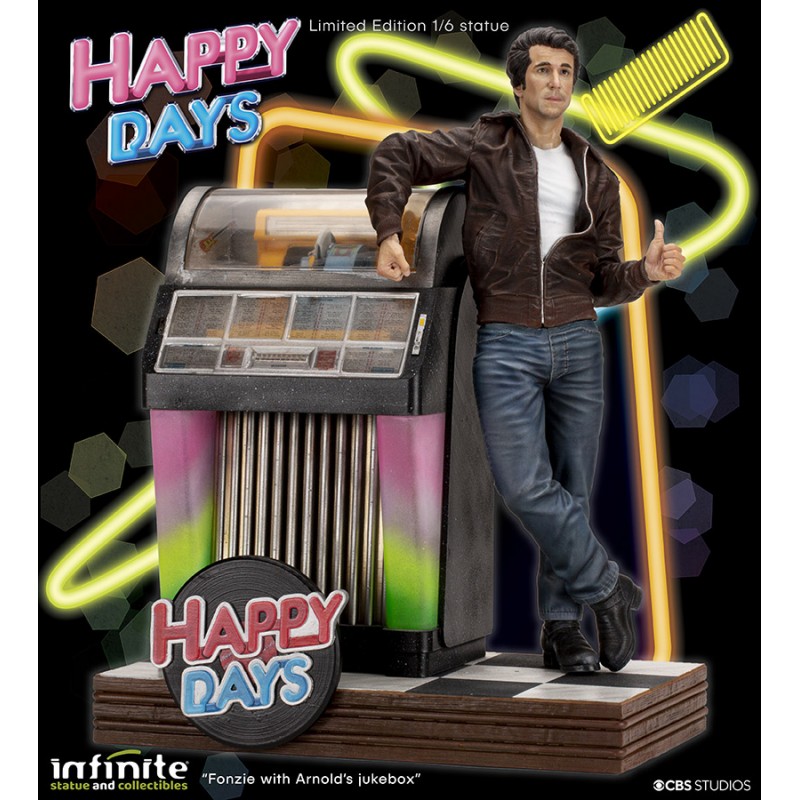 INFINITE STATUE HAPPY DAYS FONZIE WITH JUKEBOX STATUE 30 CM 1/6 OLD AND RARE RESIN FIGURE
