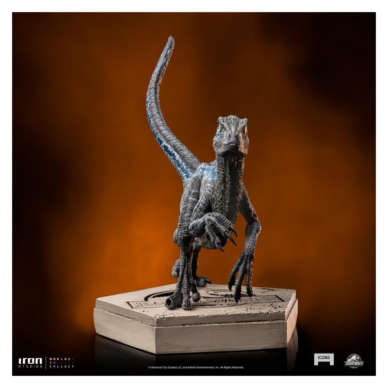 JURASSIC PARK ICONS VELOCIRAPTOR BLUE STATUA FIGURE IRON STUDIOS