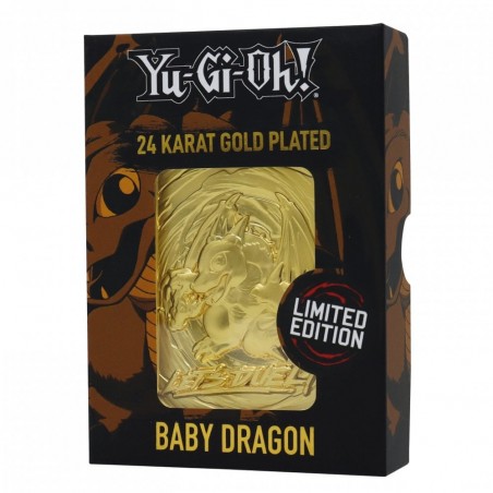 YU-GI-OH! LIMITED EDITION BABY DRAGON 24 KARAT GOLD PLATED CARTA IN METALLO PLACCATA ORO