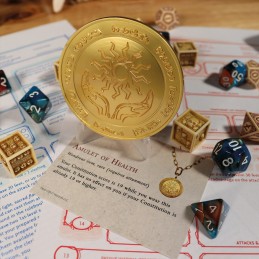 DUNGEONS AND DRAGONS 24 KARAT GOLD PLATED AMULET OF HEALTH MEDALLION REPLICA PLACCATA ORO FANATTIK