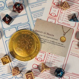 DUNGEONS AND DRAGONS 24 KARAT GOLD PLATED AMULET OF HEALTH MEDALLION REPLICA PLACCATA ORO FANATTIK