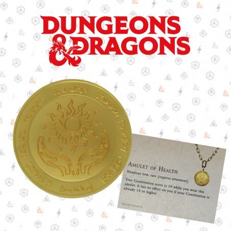 DUNGEONS AND DRAGONS 24 KARAT GOLD PLATED AMULET OF HEALTH MEDALLION REPLICA PLACCATA ORO