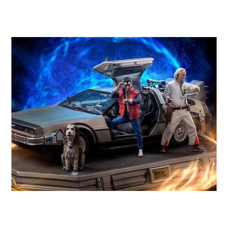 IRON STUDIOS BACK TO THE FUTURE DELOREAN DELUXE FULL SET ART SCALE 1/10 STATUE FIGURE