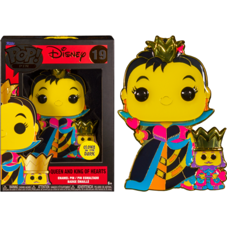 FUNKO POP! PIN DISNEY QUEEN AND KING OF HEARTS BLACKLIGHT GLOWS IN THE DARK PIN FIGURE