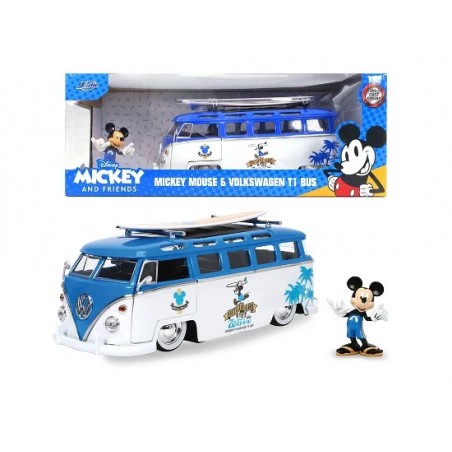 MICKEY & FRIENDS VOLKSWAGEN T1 BUS WITH MICKEY MOUSE FIGURE DIE CAST 1/24 MODEL