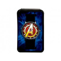 ACCUTIME WATCH MARVEL AVENGERS LOGO ANALOGUE WRIST WATCH LEATHER STRAP