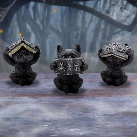THREE WISE WITCHY BLACK SPELL CATS STATUA FIGURE