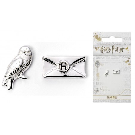 HARRY POTTER HEDWIG AND HOGWARTS LETTER SILVER PLATED EARRINGS