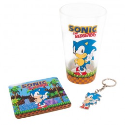 FIZZ CREATIONS SONIC THE HEDGEHOG GIFT SET GLASS COASTER AND KEYRING