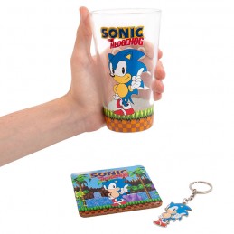 FIZZ CREATIONS SONIC THE HEDGEHOG GIFT SET GLASS COASTER AND KEYRING