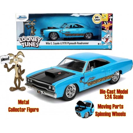 LOONEY TUNES 1970 PLAYMOUTH ROADRUNNER WILL E. COYOTE DIE CAST 1/24 MODEL