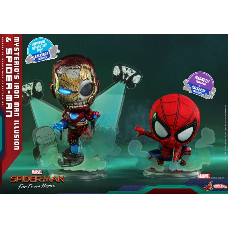 SPIDER-MAN FAR FROM HOME MYSTERIO'S IRON MAN ILLUSION E SPIDER-MAN COSBABY MINI FIGURE HOT TOYS