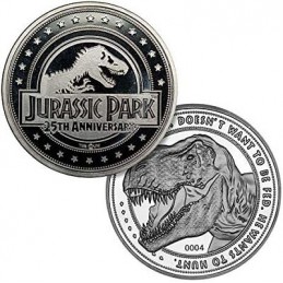 JURASSIC PARK T-REX SILVER EDITION 25TH ANNIVERSARY LIMITED EDITION COIN MONETA DA COLLEZIONE FANATTIK