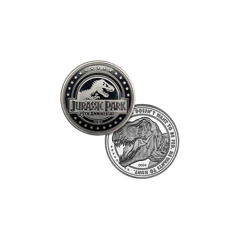 JURASSIC PARK T-REX SILVER EDITION 25TH ANNIVERSARY LIMITED EDITION COIN MONETA DA COLLEZIONE FANATTIK