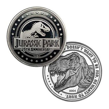 JURASSIC PARK T-REX SILVER EDITION 25TH ANNIVERSARY LIMITED EDITION COIN MONETA DA COLLEZIONE