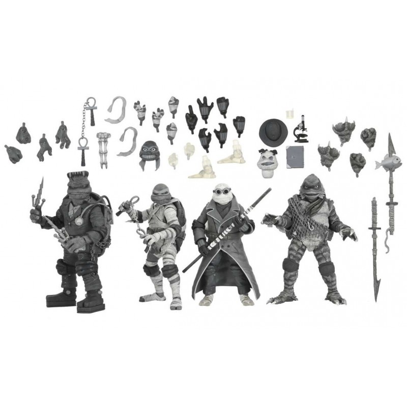 NECA UNIVERSAL MONSTERS X TMNT TEENAGE MUTANT NINJA TURTLES BLACK AND WHITE 4-PACK ACTION FIGURES