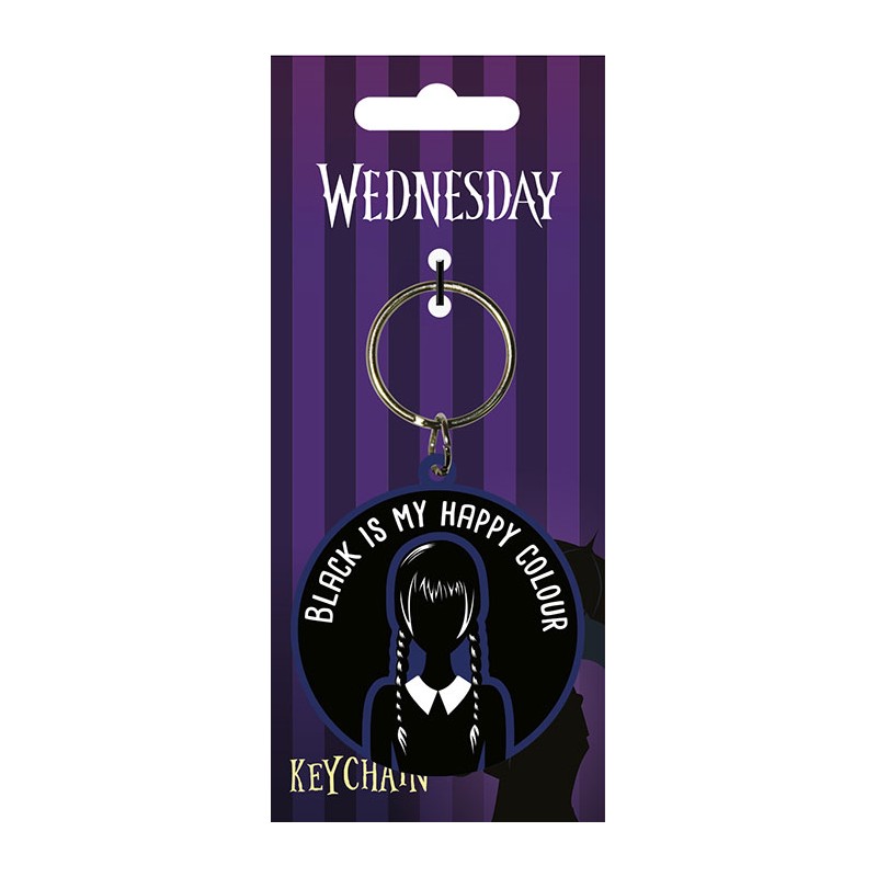 PYRAMID INTERNATIONAL WEDNESDAY BLACK IS MY HAPPY COLOUR RUBBER KEYCHAIN