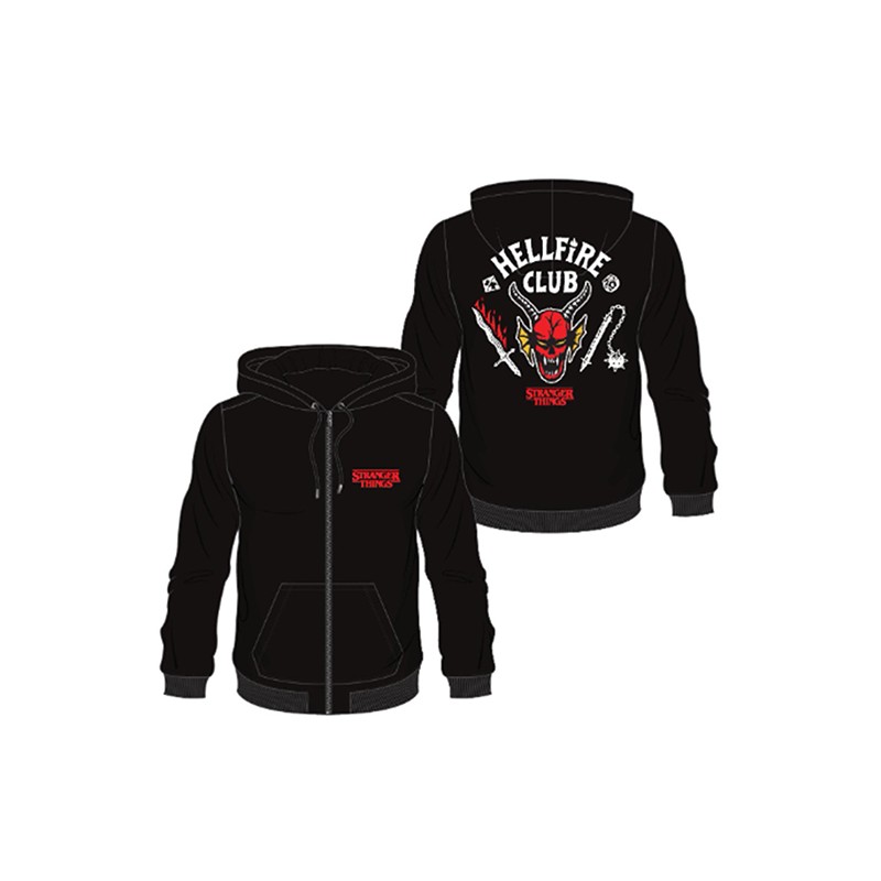 DIFUZED ZIP HOODIE STRANGER THINGS HELLFIRE CLUB BLACK L SIZE