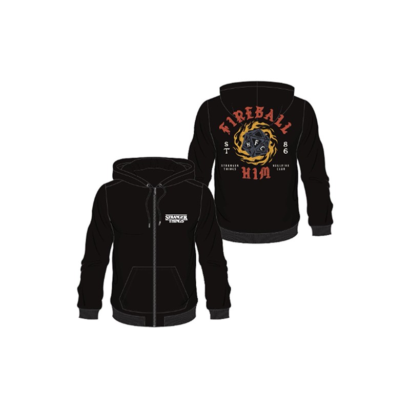 DIFUZED ZIP HOODIE STRANGER THINGS HELLFIRE CLUB FIREBALL L SIZE