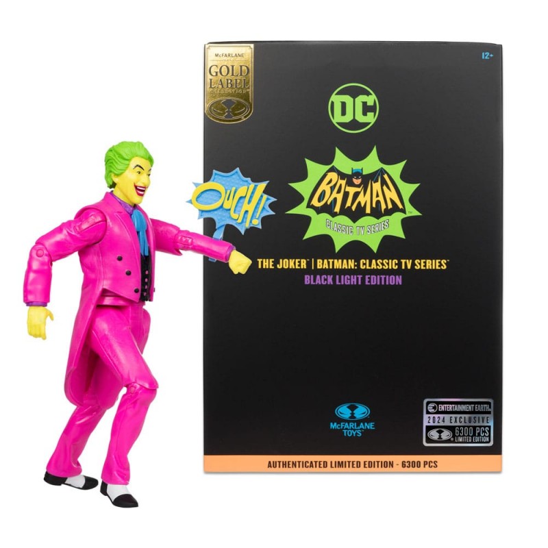 MC FARLANE DC MULTIVERSE BATMAN '66 THE JOKER BLACK LIGHT EDITION ACTION FIGURE