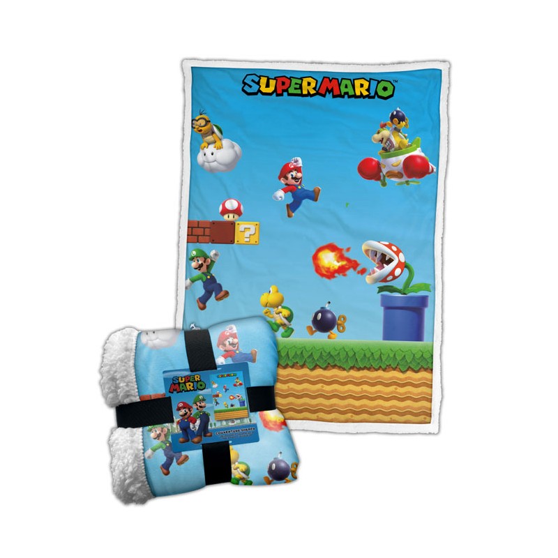 SUPER MARIO LEVEL E PERSONAGGI COPERTA IN PILE SHERPA 100X150CM LYO