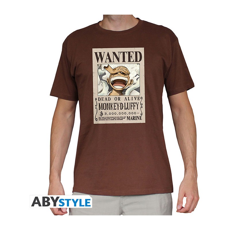 MAGLIA T-SHIRT WANTED MONKEY D. LUFFY GEAR 5 CHOCO TAGLIA L ABYSTYLE