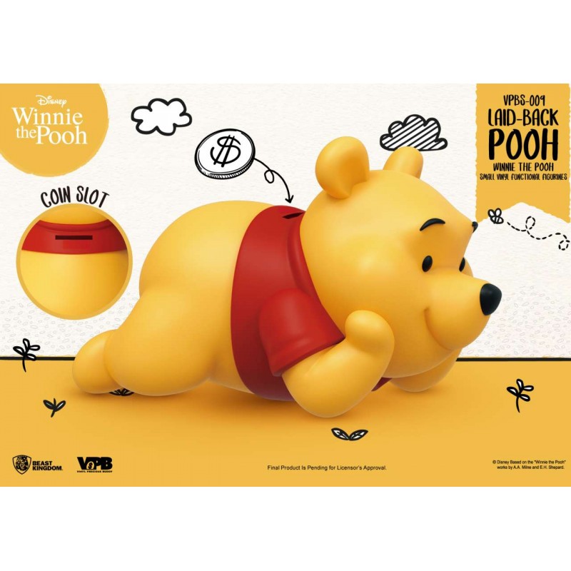 WINNIE THE POOH LAID BACK VINYL PIGGY BANK STATUA FIGURE SALVADANAIO BEAST KINGDOM