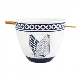 JUST FUNKY ATTACK ON TITAN SURVEY CORPS EMBLEM RAMEN BOWL WITH CHOPSTICKS