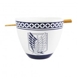 JUST FUNKY ATTACK ON TITAN SURVEY CORPS EMBLEM RAMEN BOWL WITH CHOPSTICKS