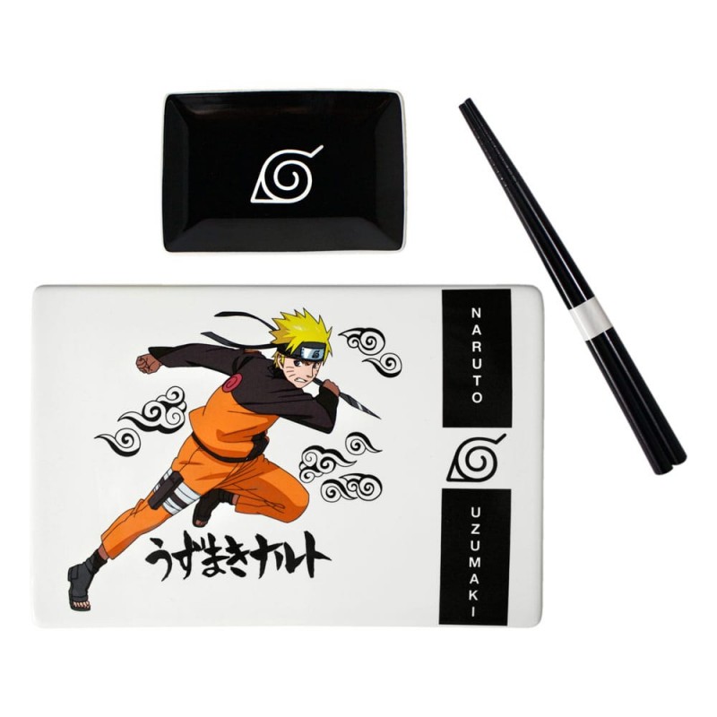 NARUTO SHIPPUDEN UZUMAKI NARUTO CERAMIC SUSHI SET E BACCHETTE JUST FUNKY