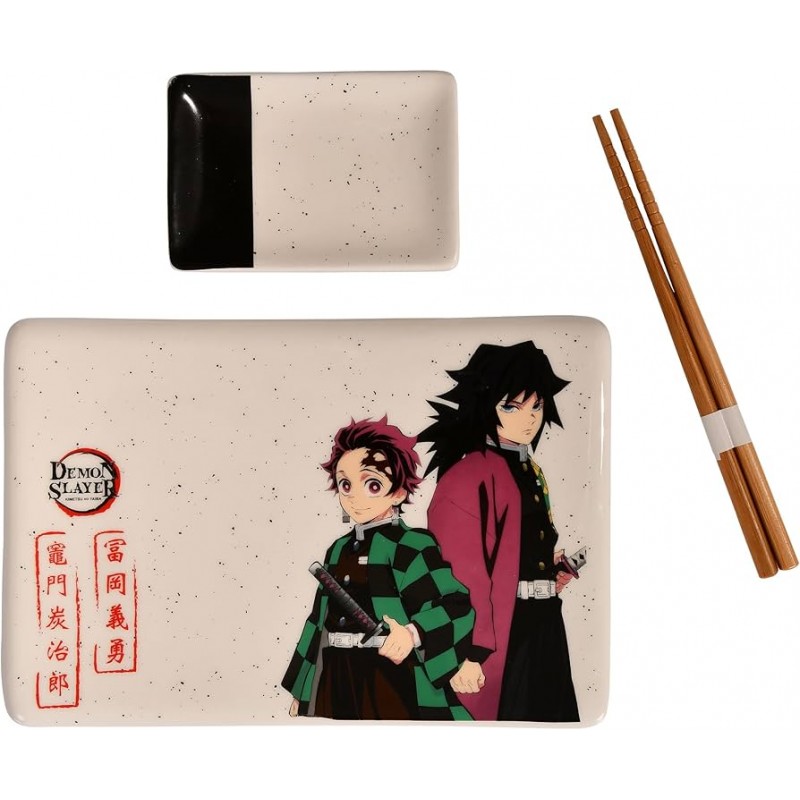 JUST FUNKY DEMON SLAYER TANJIRO GIYU CERAMIC SUSHI SET WITH CHOPSTICKS