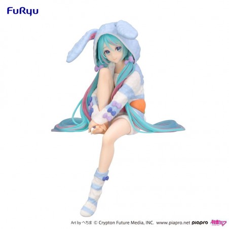 HATSUNE MIKU RABBIT EAR HOOD PAJAMA BLUE NOODLE STOPPER PVC FIGURE STATUE