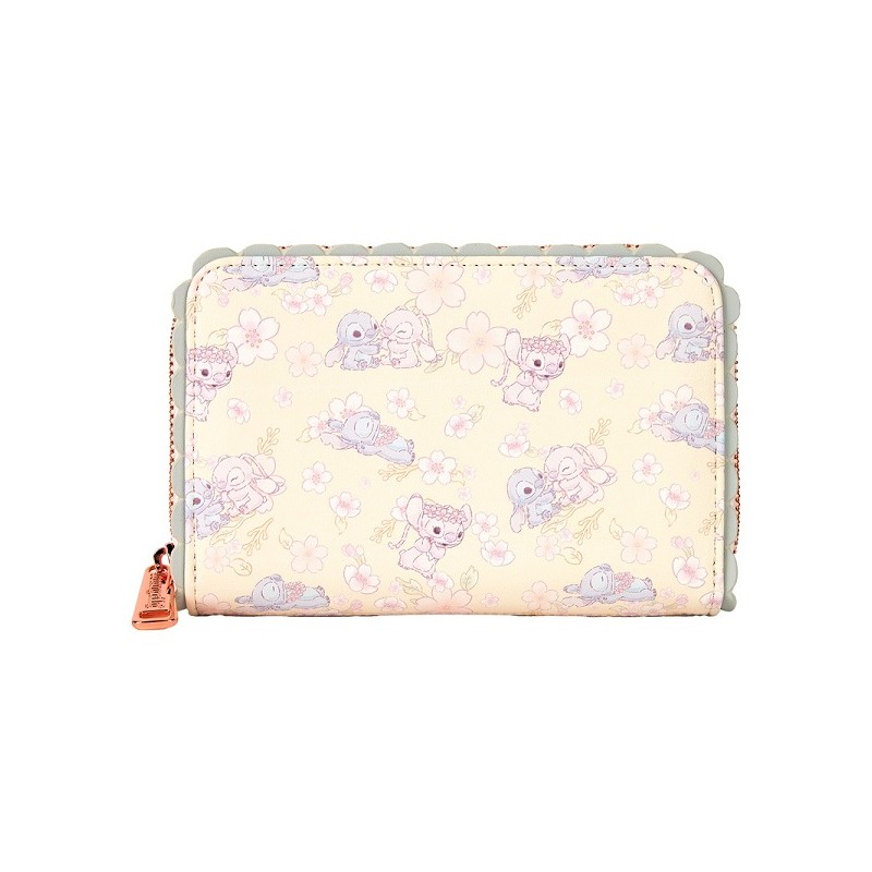 DISNEY STITCH AND ANGEL CHERRY BLOSSOM PORTAFOGLIO ZIP DONNA LOUNGEFLY