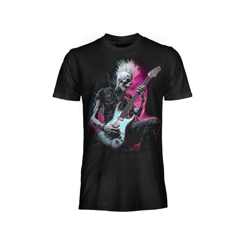 T SHIRT DARK EMBER SKELETON PUNK GUITARIST T SHIRT DARK EMBER SKELETON PUNK GUITARIST