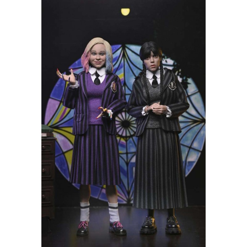 NECA WEDNESDAY ADDAMS & ENID NEVERMORE UNIFORM CLOTHED PVC 2-PACK ACTION FIGURES NECA WEDNESDAY ADDAMS & ENID NEVERMORE UNIFORM CLOTHED PVC 2-PACK ACTION FIGURES