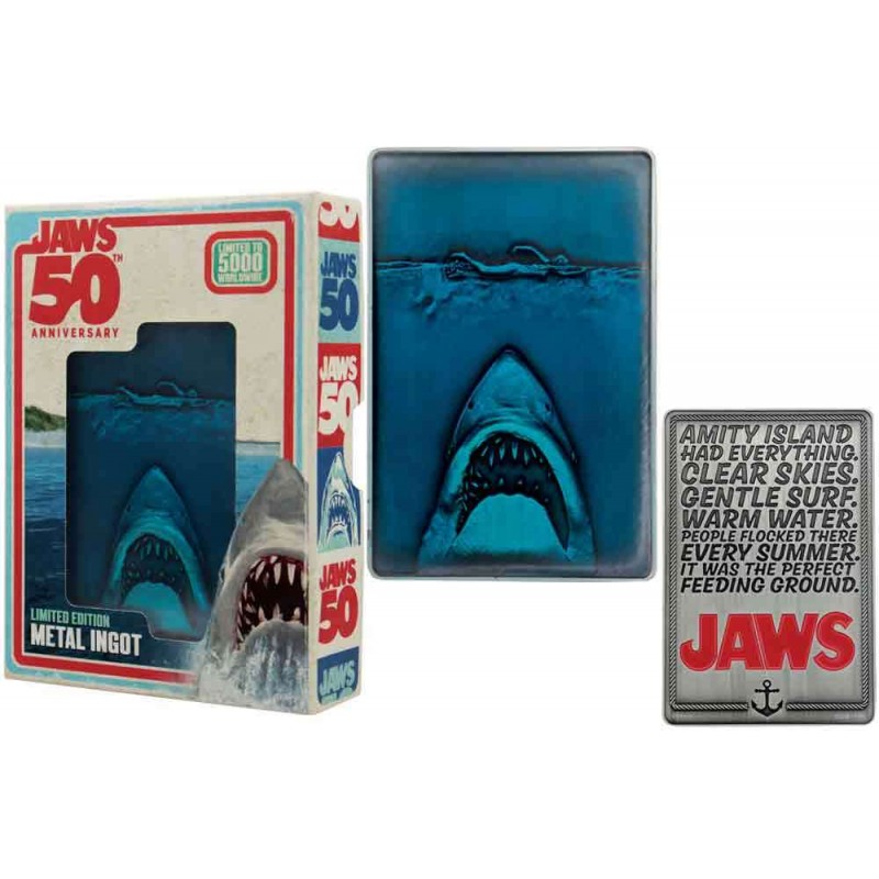 JAWS LO SQUALO 50TH ANNIVERSARY MOVIE POSTER LINGOTTO IN METALLO FANATTIK JAWS LO SQUALO 50TH ANNIVERSARY MOVIE POSTER LINGOTTO IN METALLO FANATTIK