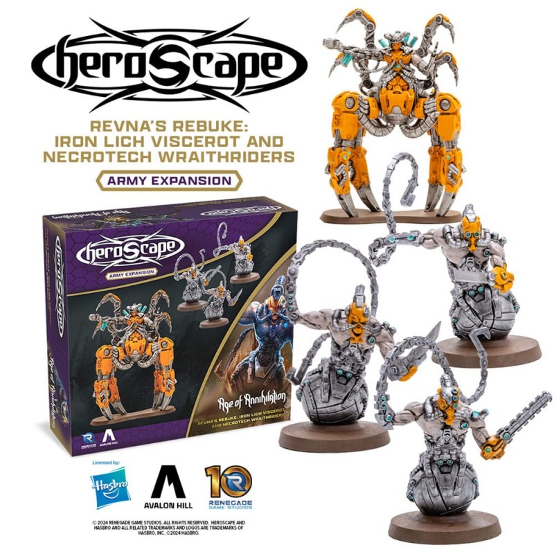 RENEGADE GAME STUDIOS HEROSCAPE AGE OF ANNIHILATION REVNA'S REBUKE IRON LICH VISCEROT AND NECROTECH WRAITHRIDERS ARMY EXPANSION
