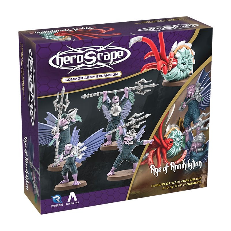 HEROSCAPE AGE OF ANNIHILATION EMBERS OF WAR KRAKENLING AND GELRYIE VANGUARDS MINIATURE RENEGADE GAME STUDIOS