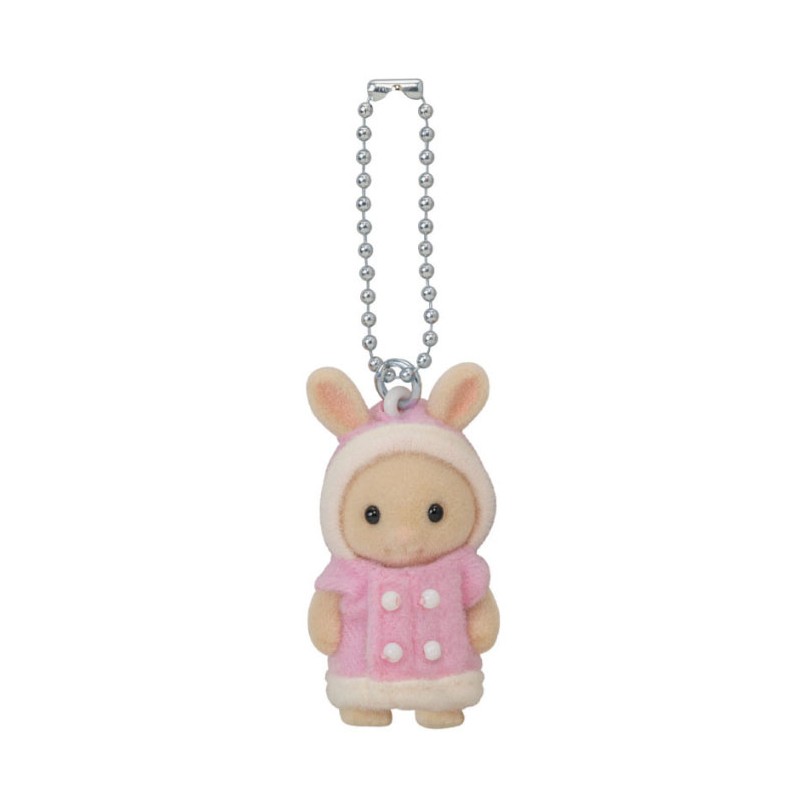 EPOCH SYLVANIAN FAMILIES FLUFFY PARKA MILK RABBIT FIGURE KEYCHAIN