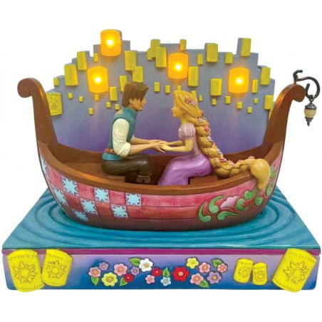TANGLED RAPUNZEL AND FLYNN ON BOAT STATUE FIGURE WITH LED