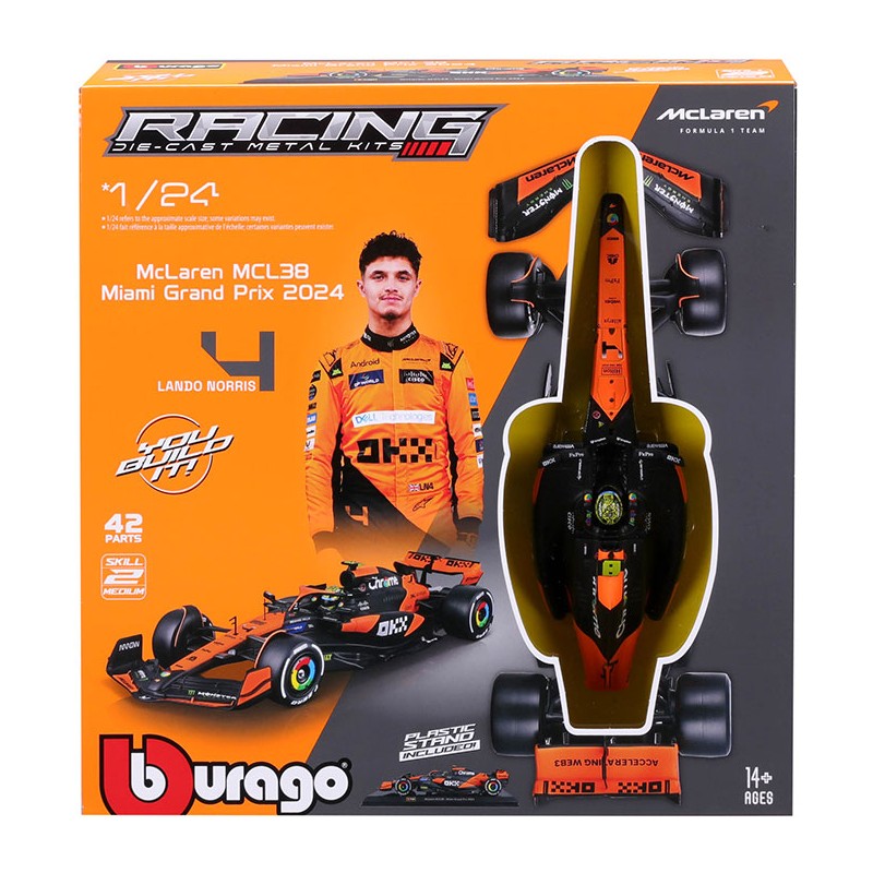 BBURAGO MCLAREN MCL38 LANDO NORRIS 4 DIE CAST METAL 1/24 MODEL KIT MODEL REPLICA