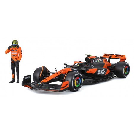 BBURAGO MCLAREN MCL38 CON LANDO NORRIS DIE CAST METAL 1/24 MODEL REPLICA