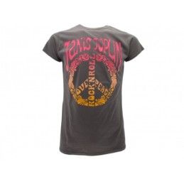 MAGLIA T SHIRT JANIS JOPLIN LOVE PEACE ROCK N ROLL GRIGIA SCURA