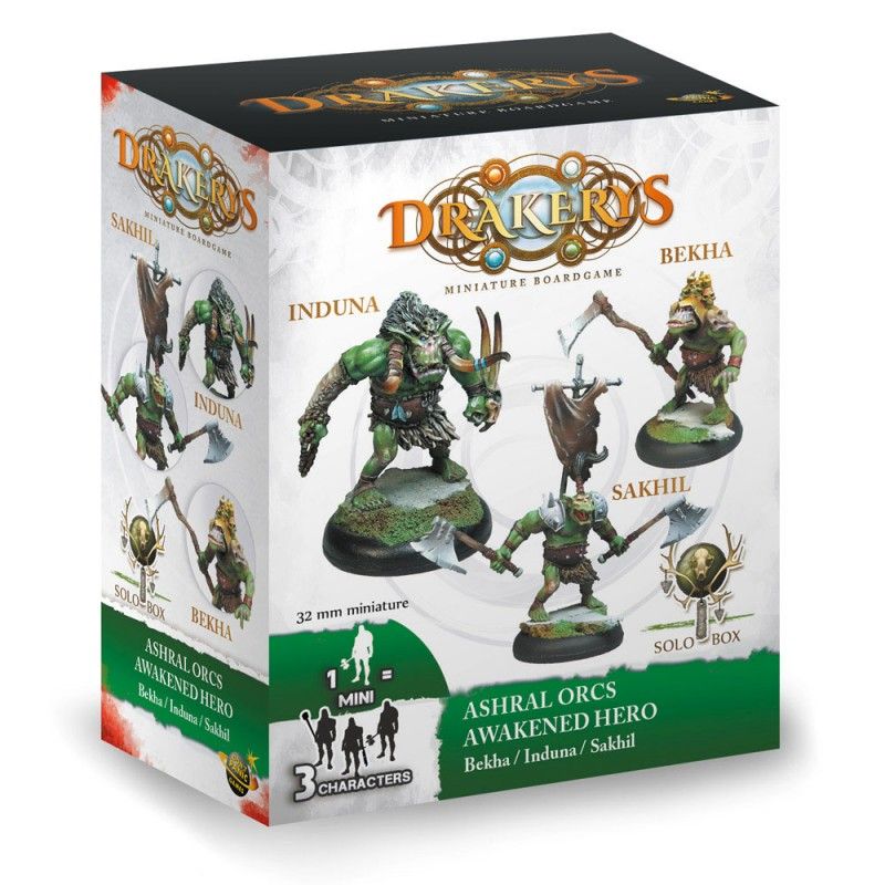 DO NOT PANIC GAMES DRAKERYS MINIATURE BOARDGAME - ASHRAL ORCS AWAKENED HERO BEKHA / INDUNA / SAKHIL FIGURE SET