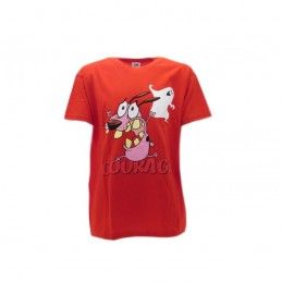 MAGLIA T SHIRT LEONE CANE FIFONE COURAGE COWARDLY DOG ROSSA