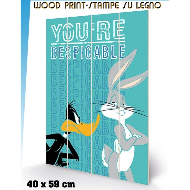 PYRAMID INTERNATIONAL LOONEY TUNES BUGS BUNNY DUFFY DUCK YOU'RE DESPICABLE WOOD PRINT STAMPA SU LEGNO 40 X 60 CM