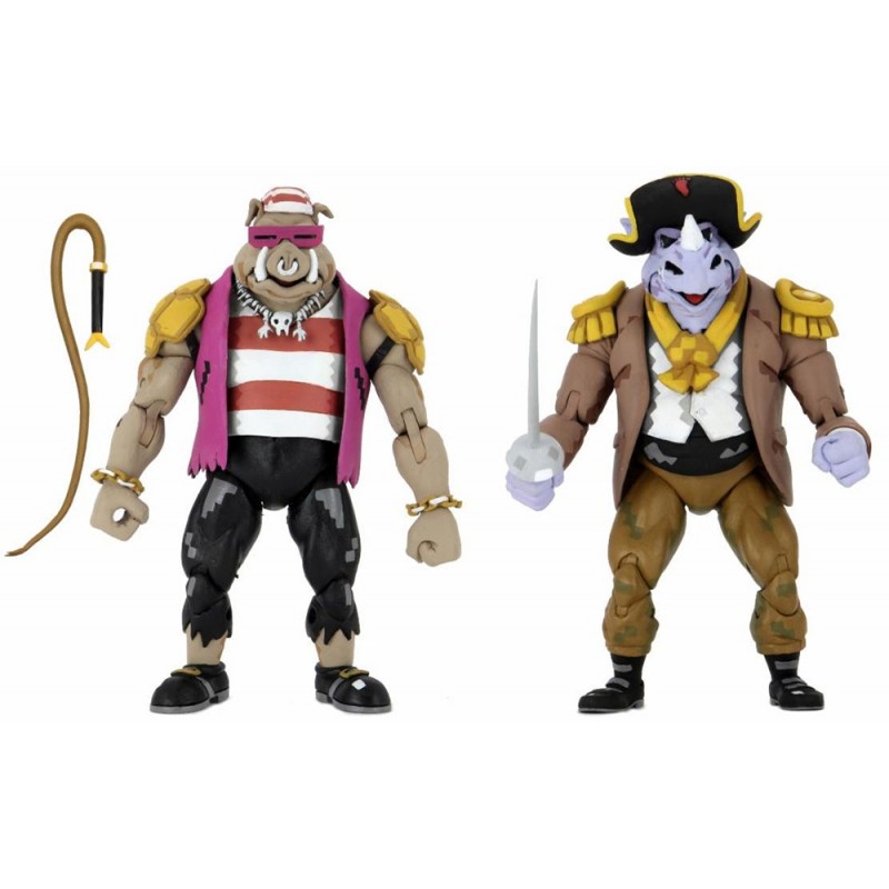 NECA TMNT TURTLES IN TIME PIRATE ROCKSTEADY AND PIRATE BEBOP ACTION FIGURE