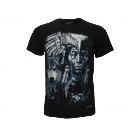 MAGLIA T SHIRT NATIVI AMERICANI CAPO INDIANO AQUILA LUPO